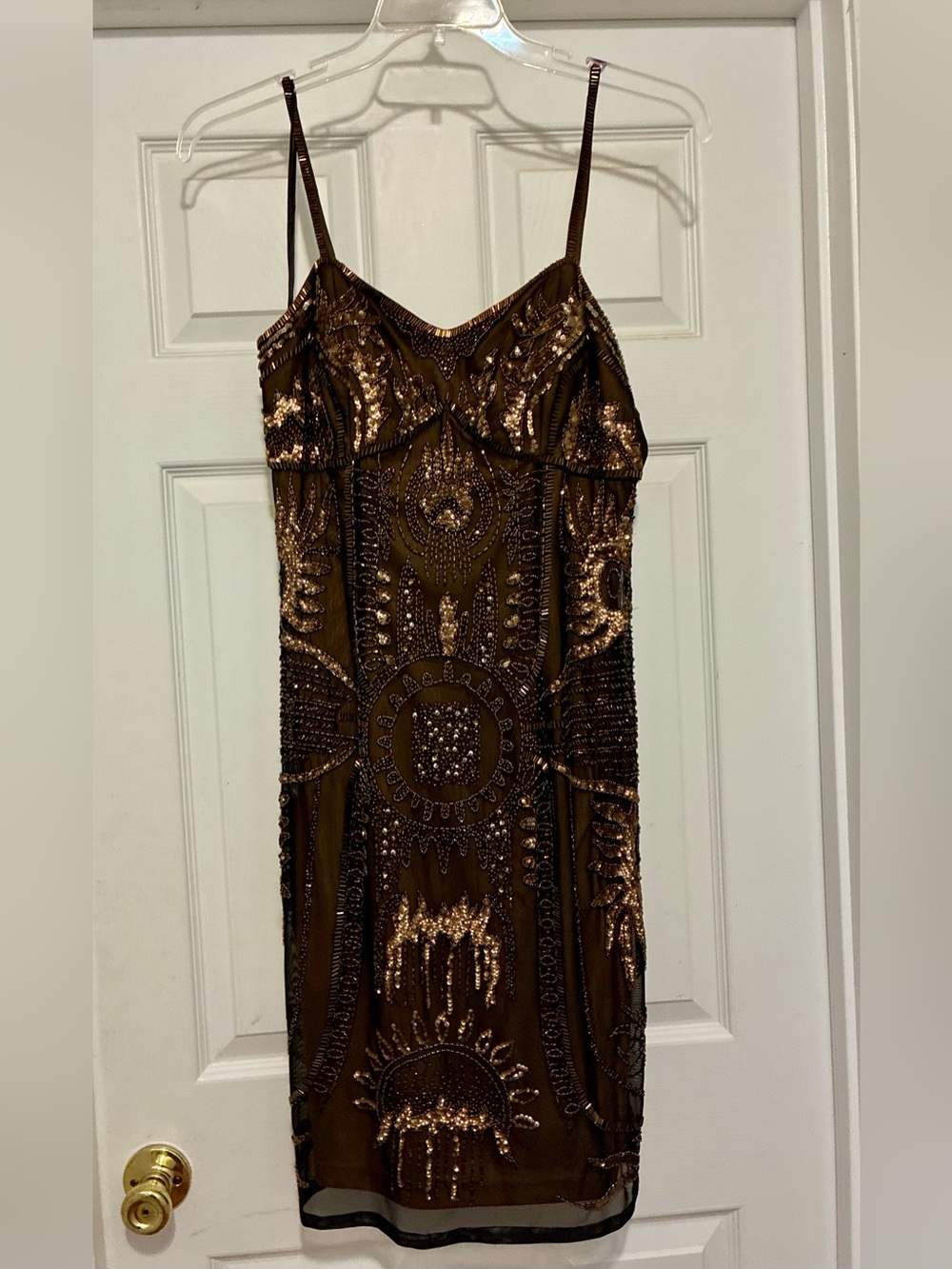 Jovani Black and Bronze Beaded Midi/Cocktail Dress